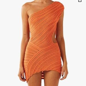 Orange one shoulder mini dress